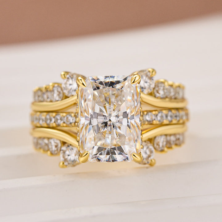 Moissanite 3.5Ct Radiant Cut Yellow Gold Wedding Ring with Enhancer Ring