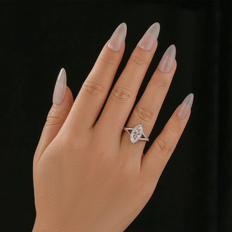 Moissanite 3.0Ct Marquise Cut Split Shank Engagement Ring Travel Ring In Sterling Silver