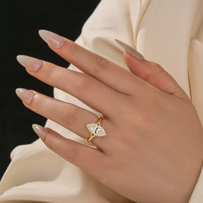 3.0Ct Split Shank Marquise Cut Moissanite Ring in S925 Sterling Silver