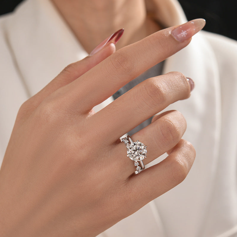 2PC Moissanite 4.0Ct Round Cut /Pear Cut Engagement Ring With Pear Cut Wedding Band Wedding Ring Set