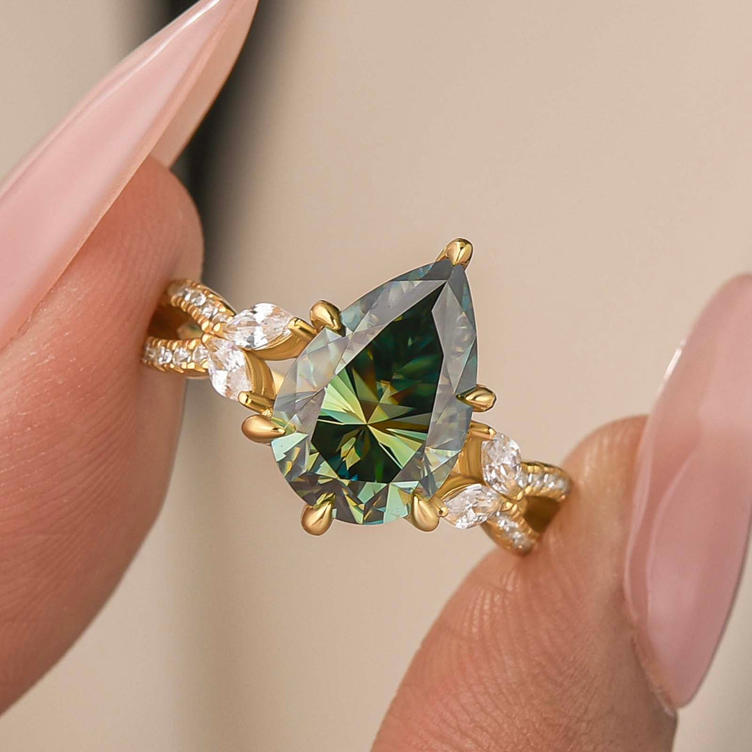S925 Moissanite 3.5Ct Split Shank Nature-inspired Green Stone Ring For Travel