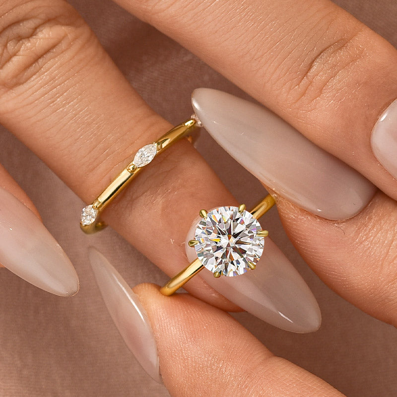 Moissanite 2.0Ct 6 Prong Solitaire Round Cut Engagement Ring with Marquise Cut Wedding Band