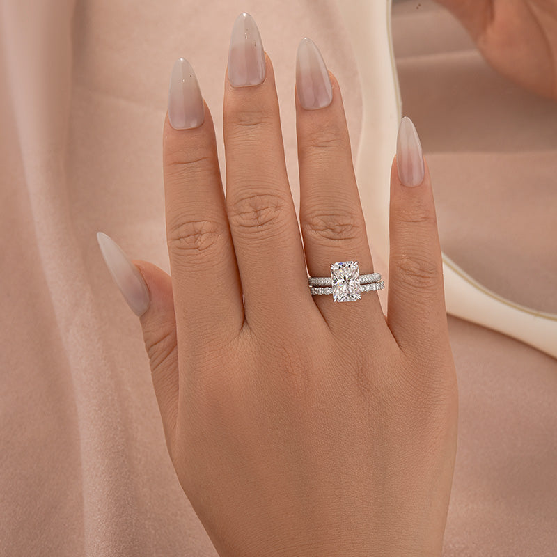 Moissanite 3.5Ct Radiant Cut White Gold Engagement Ring with Pavé Ring