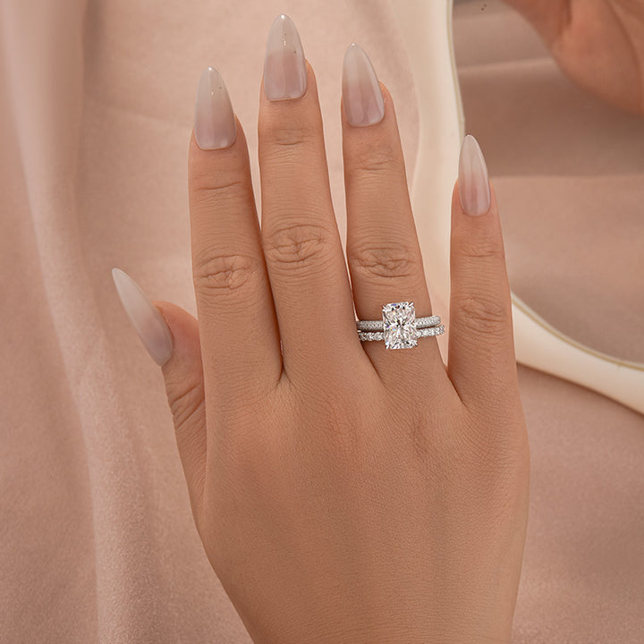Moissanite 3.5Ct Radiant Cut White Gold Engagement Ring with Pavé Ring