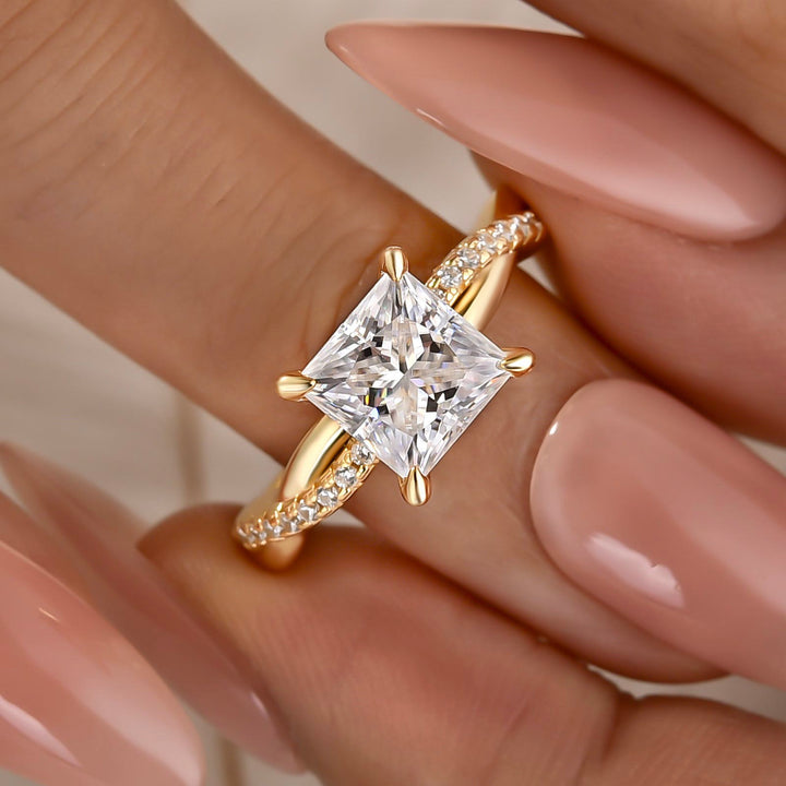 2.0Ct Princess Cut Moissanite Twist Promise Ring With Pave Band