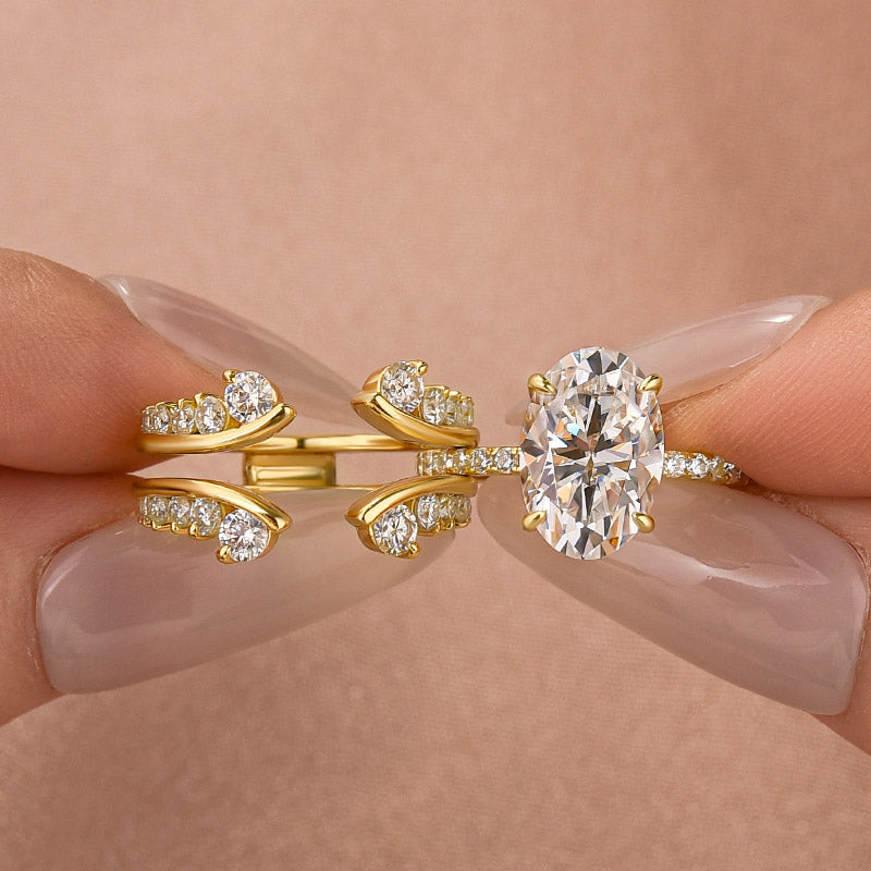 Moissanite 4.0Ct Oval Cut Yellow Gold Wedding Ring with Enhancer Ring