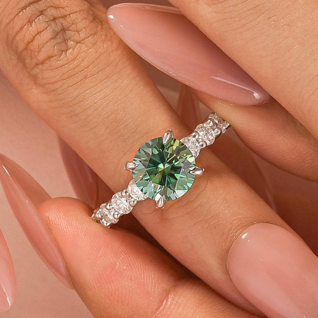 Rodiffy Moissanite 2.0Ct Round White Gold White/Green Stone Engagement Ring
