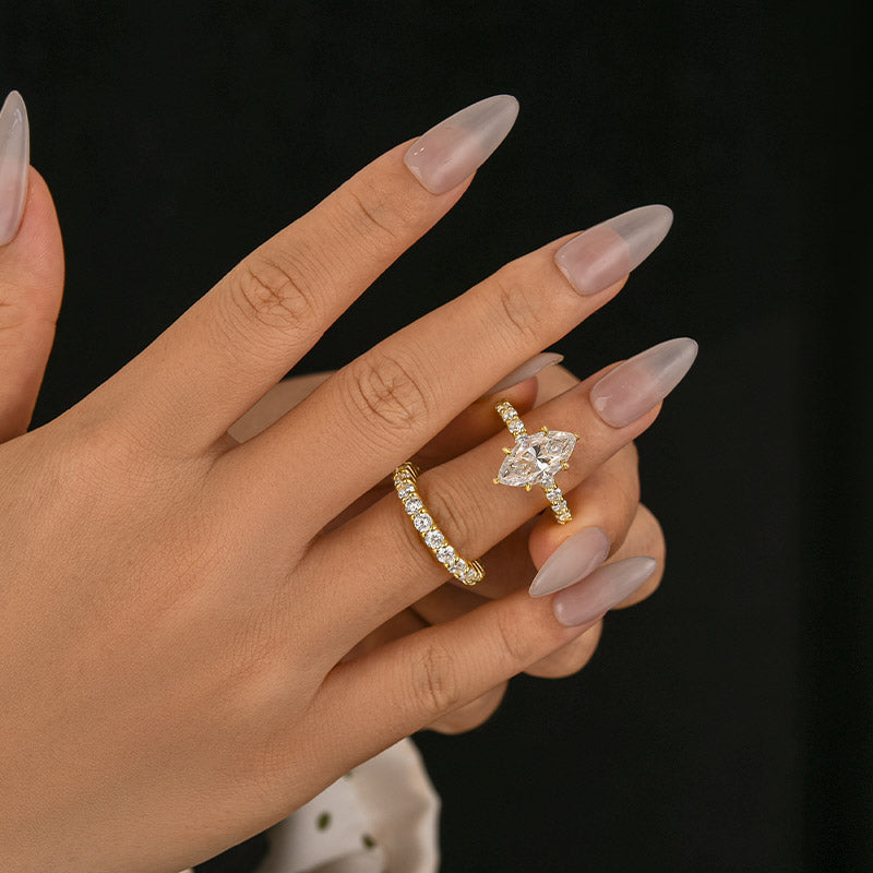 Moissanite 3.0Ct Marquise Side Stone Yellow Gold Travel Bridal Set