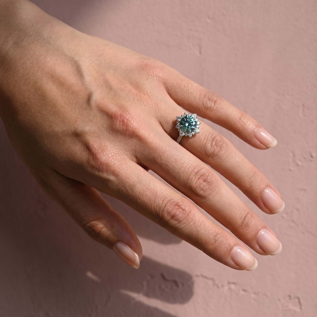 Rodiffy Moissanite 2.0 Ct Turquoise Snowflake Design Travel Ring