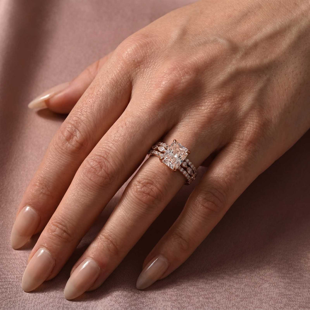 Rodiffy 3.5 Ct Radiant Cut Moissanite Diamond Wedding Ring with Round & Marquise Accents Bands