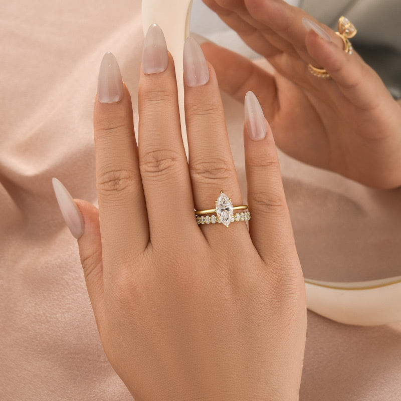 S925 Moissanite 2Ct Marquise Cut Engagement Ring With 3.0Ct Oval Full Pave Band Bridal Ring Set For Everyday Wear