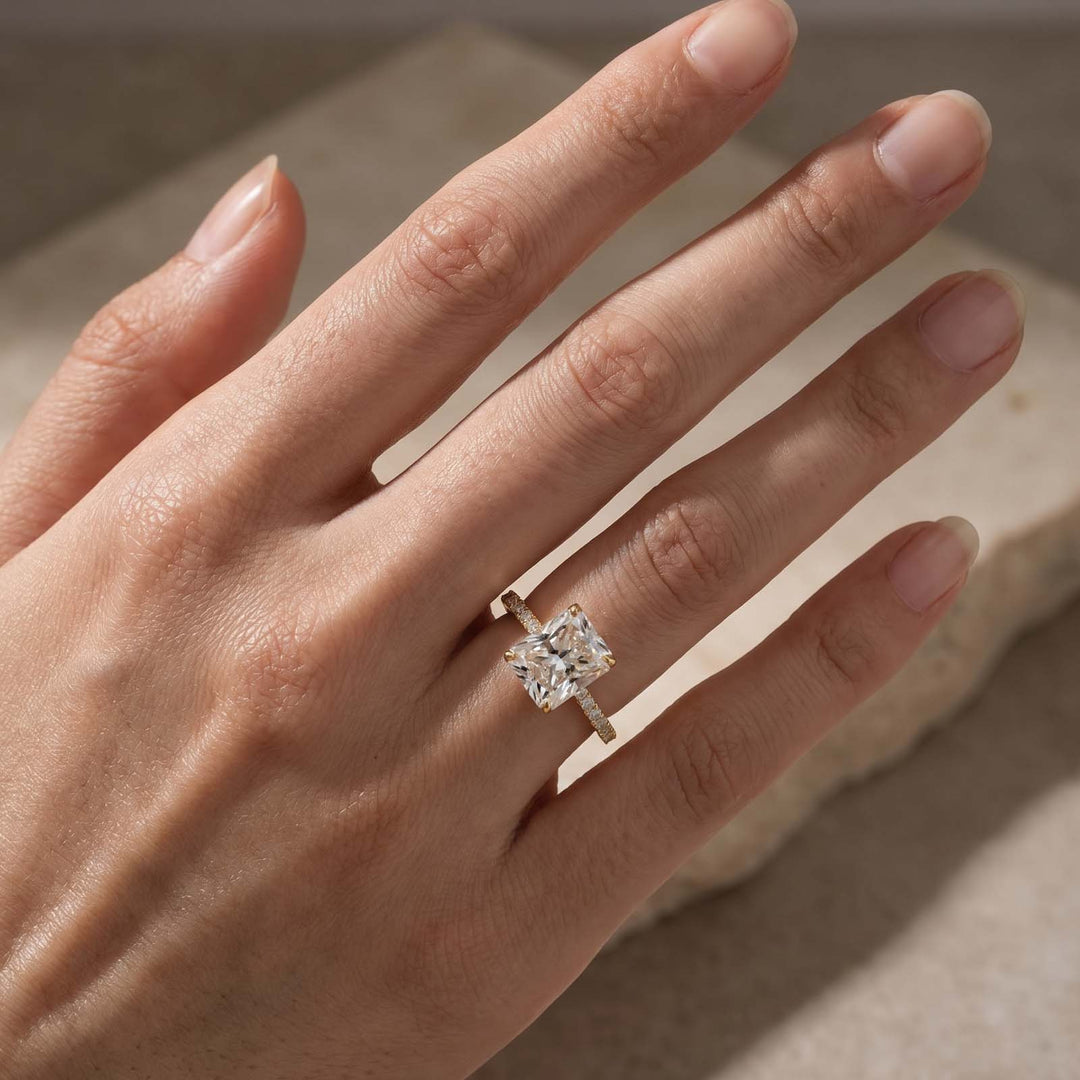 Rodiffy Moissanite 2.0 Ct~4.0 Ct Radiant Cut Yellow Gold Engagement Ring For Women
