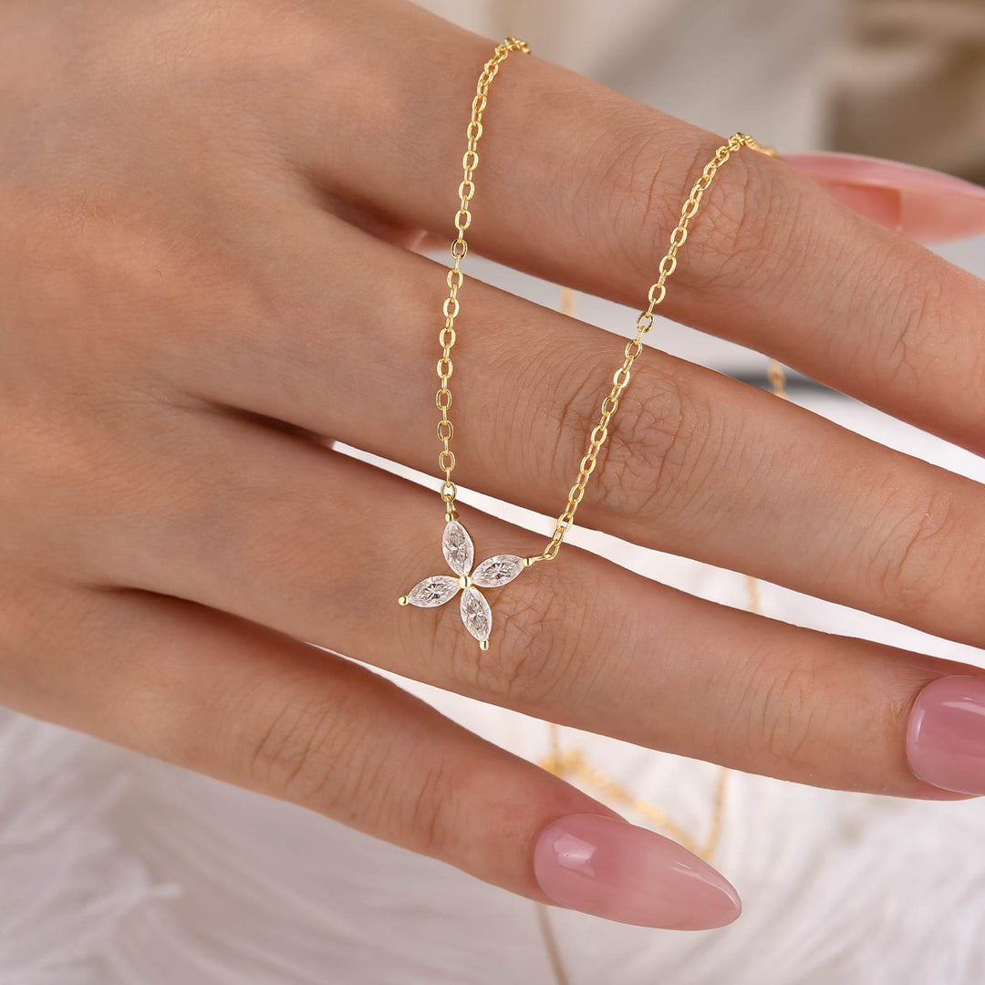 Moissanite 0.8CT Marquise Cut Cross Floral Pendant Necklace In Sterling Silver