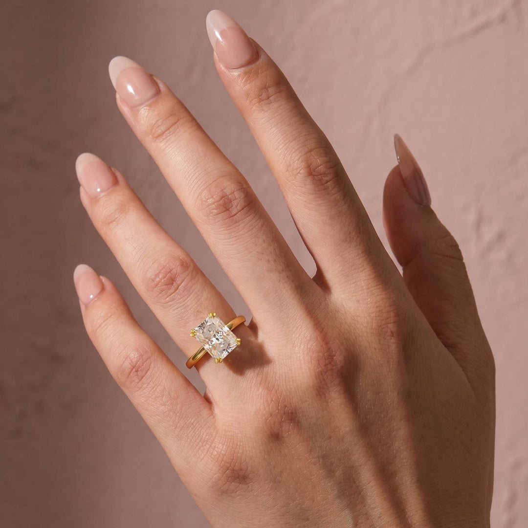 S925 Moissanite 3.5Ct Radiant Cut Hidden Halo Engagement Ring 18K Yellow Gold Plated Promise Wedding Ring For Women