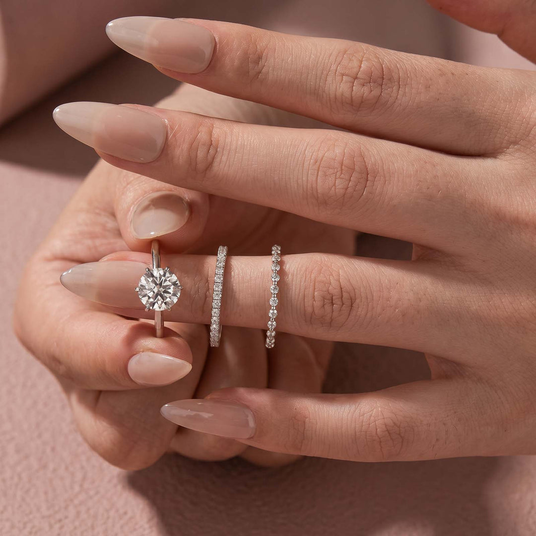 S925 Moissanite 2CT Round Solitaire 3-Piece Bridal Ring Set Engagement Ring With Wedding Bands