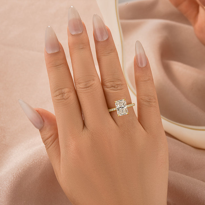 Moissanite 3.5Ct Radiant Cut Hidden Halo Engagement Ring in Sterling Silver