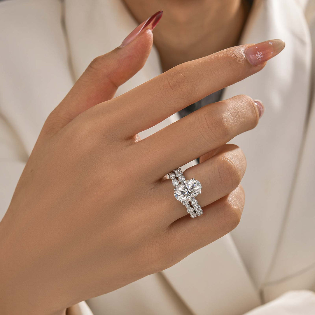 Moissanite 4.0Ct Oval Cut/Round Cut Engagement Ring With Round Cut/Asscher Cut Wedding Band Wedding Ring Set