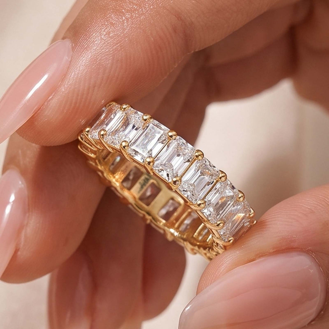S925 Moissanite 3.5Ct Radiant Cut Full Channel Eternity Wedding Band Stackable Bridal Ring