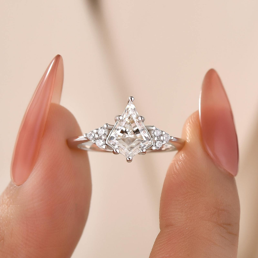 Moissanite 2.2Ct Kite Cut Side Stones Engagement Ring In Sterling Silver