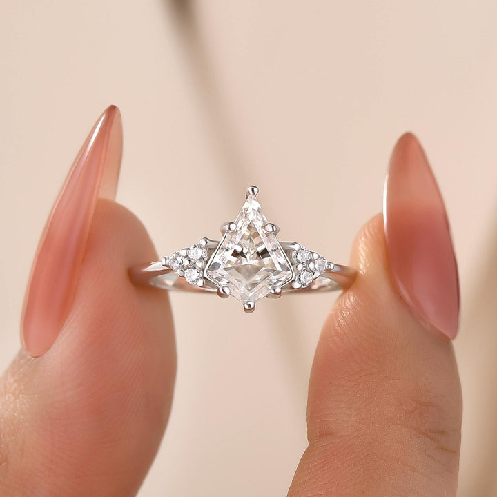 Moissanite 2.2Ct Kite Cut Side Stones Engagement Ring In Sterling Silver