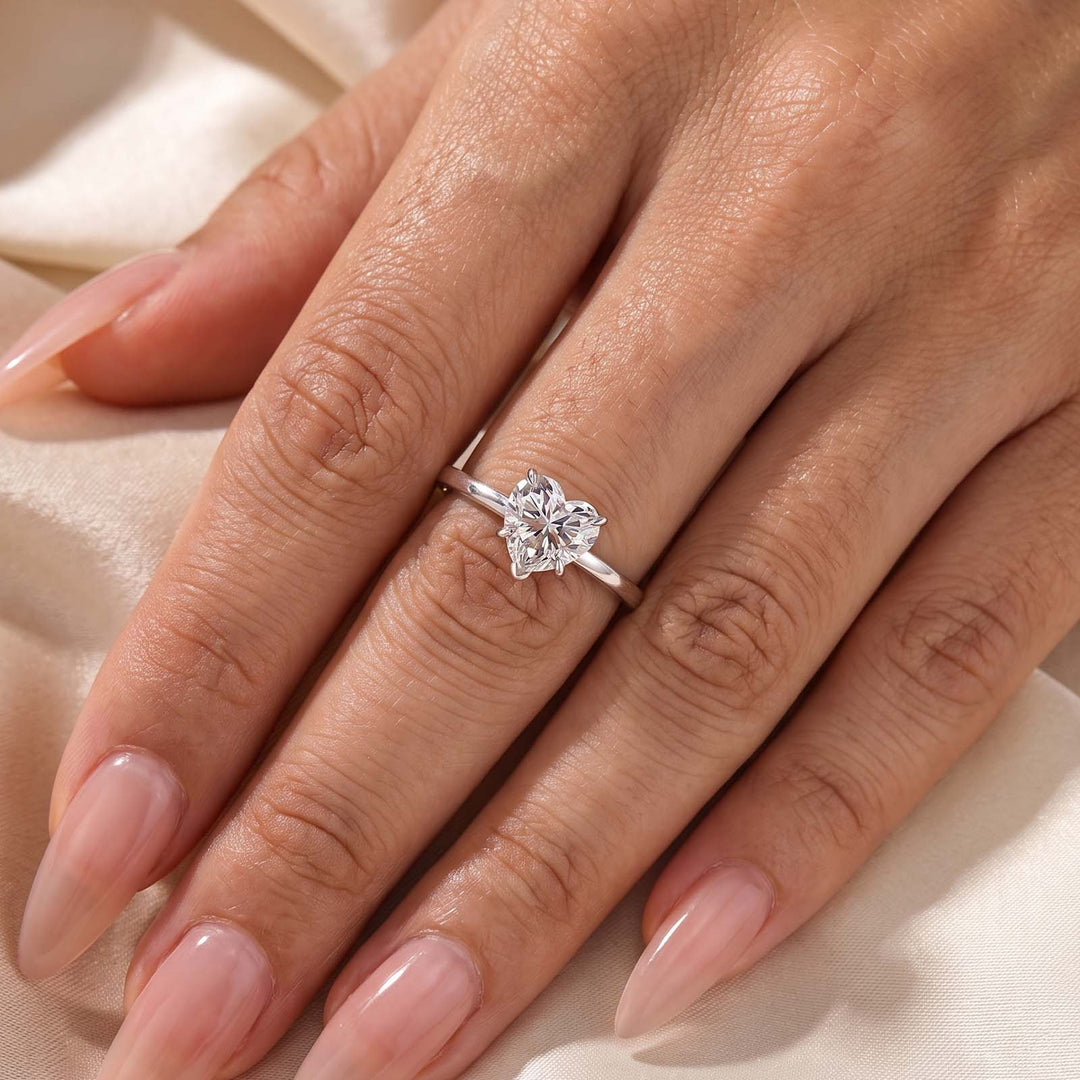S925 Moissanite Solitaire 1.0Ct Heart Cut Promise Ring Everyday Wearable Ring