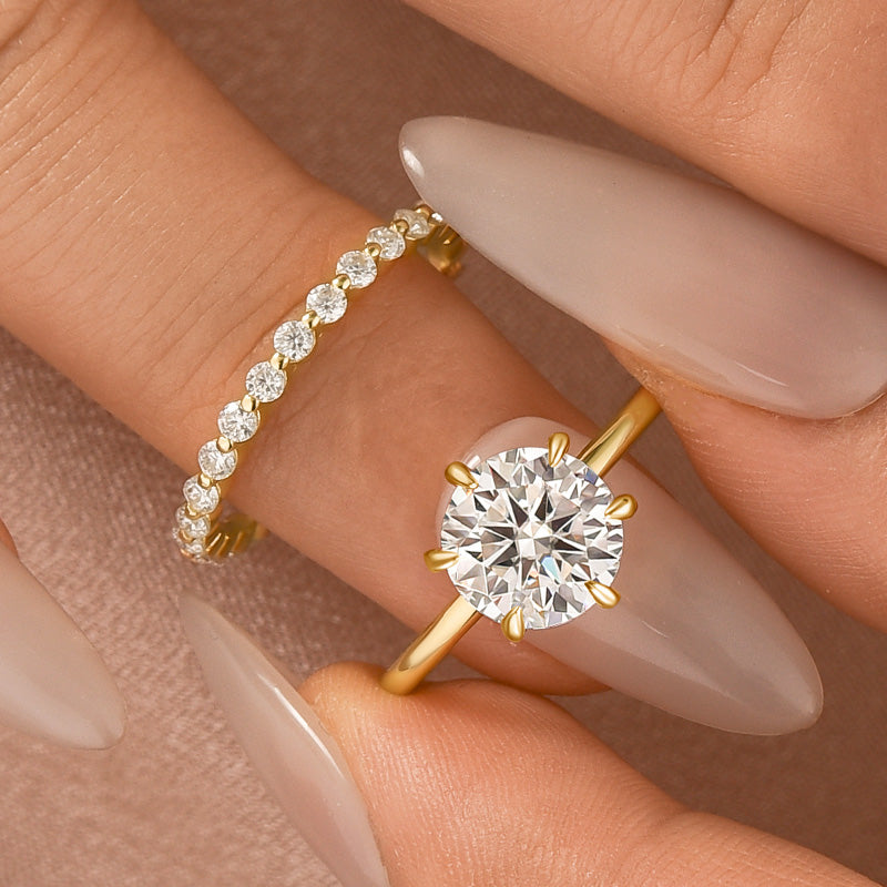 Moissanite 2.0Ct Solitaire Round Cut Engagement Ring with Round Cut Wedding Band