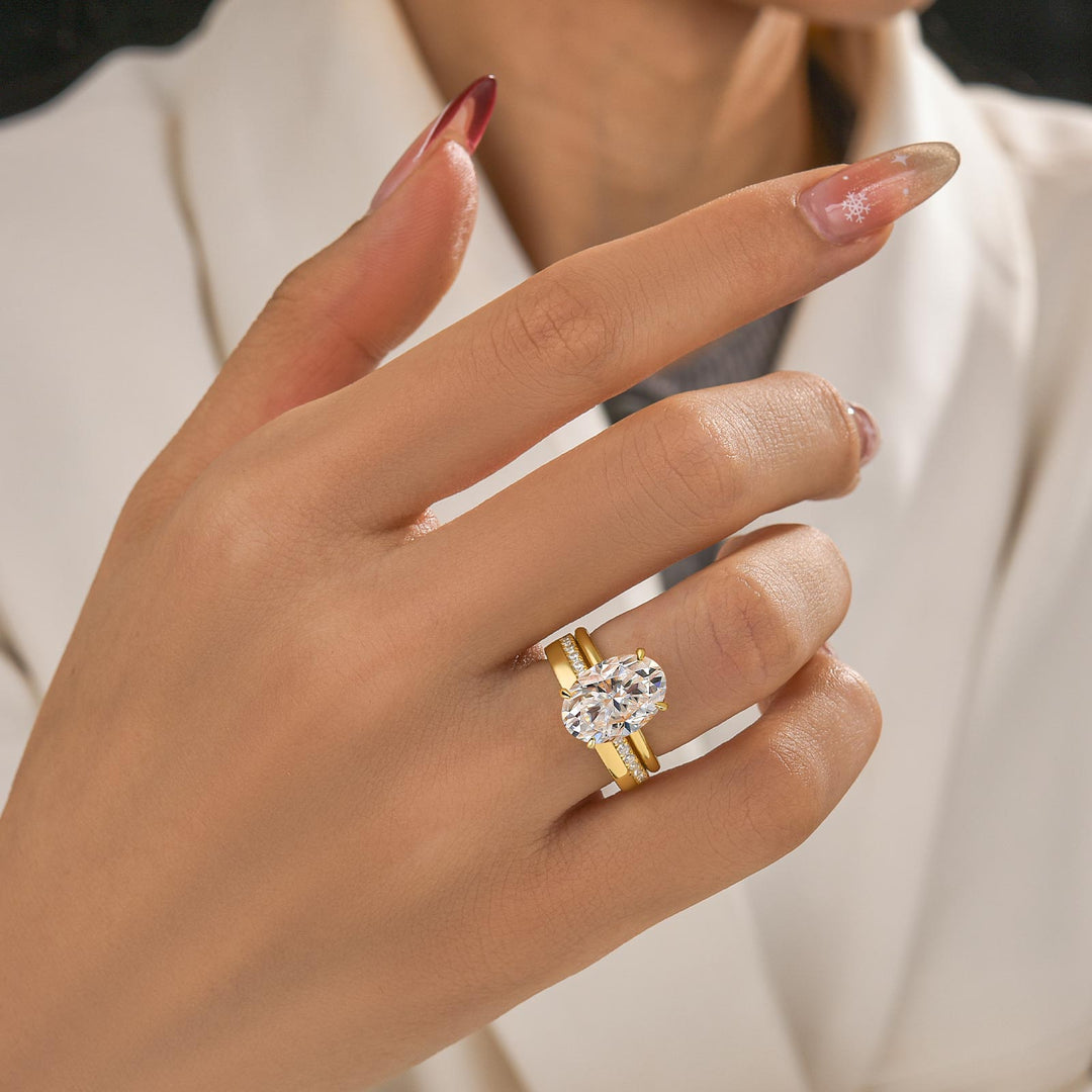 Moissanite 2PC 5.5Ct/4.0Ct Oval Cut Hidden Halo Engagement Ring With Round Cut Wedding Band Wedding Ring Set