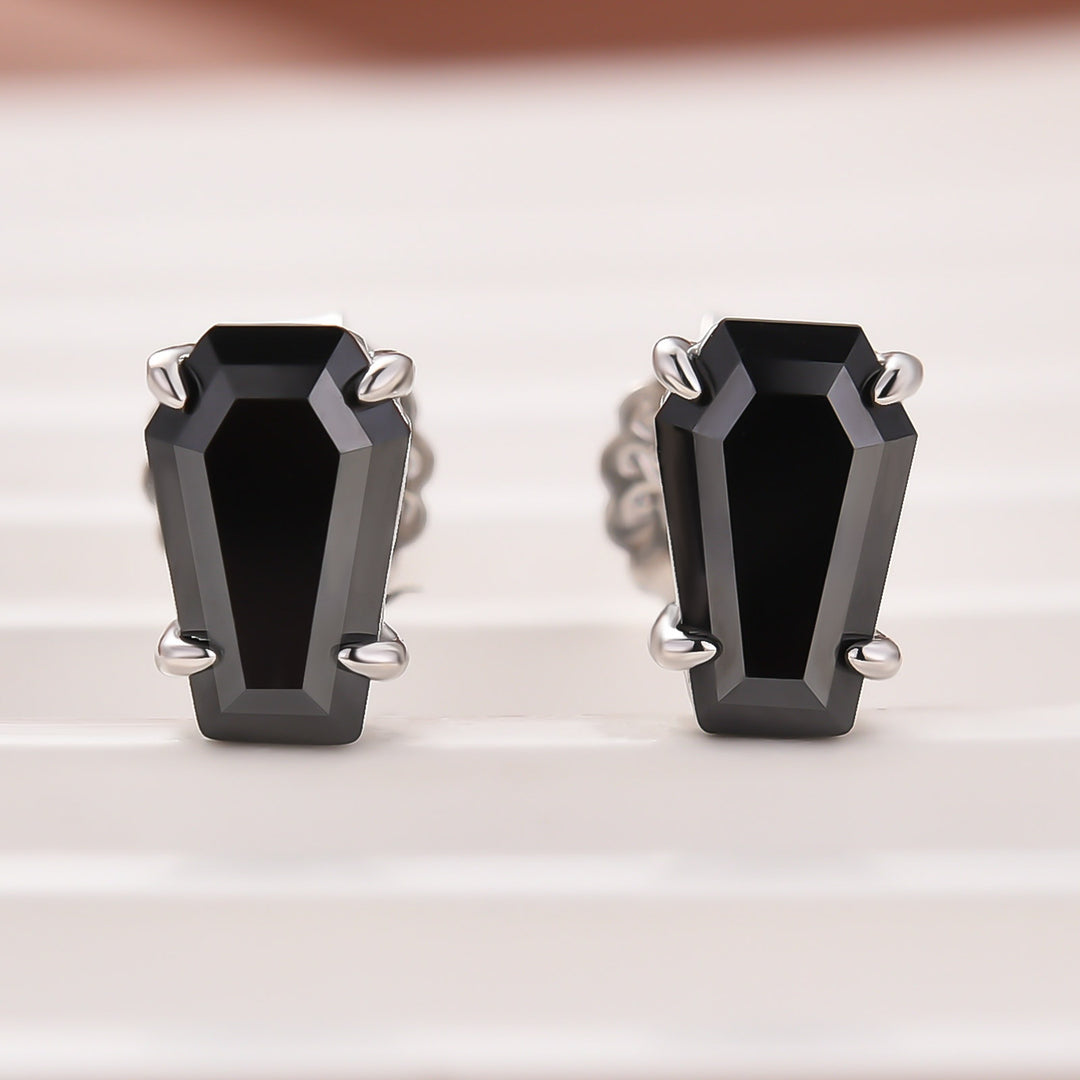 2.0Ct Black Coffin Cut Moissanite 18K White Gold Plated Stud Earrings