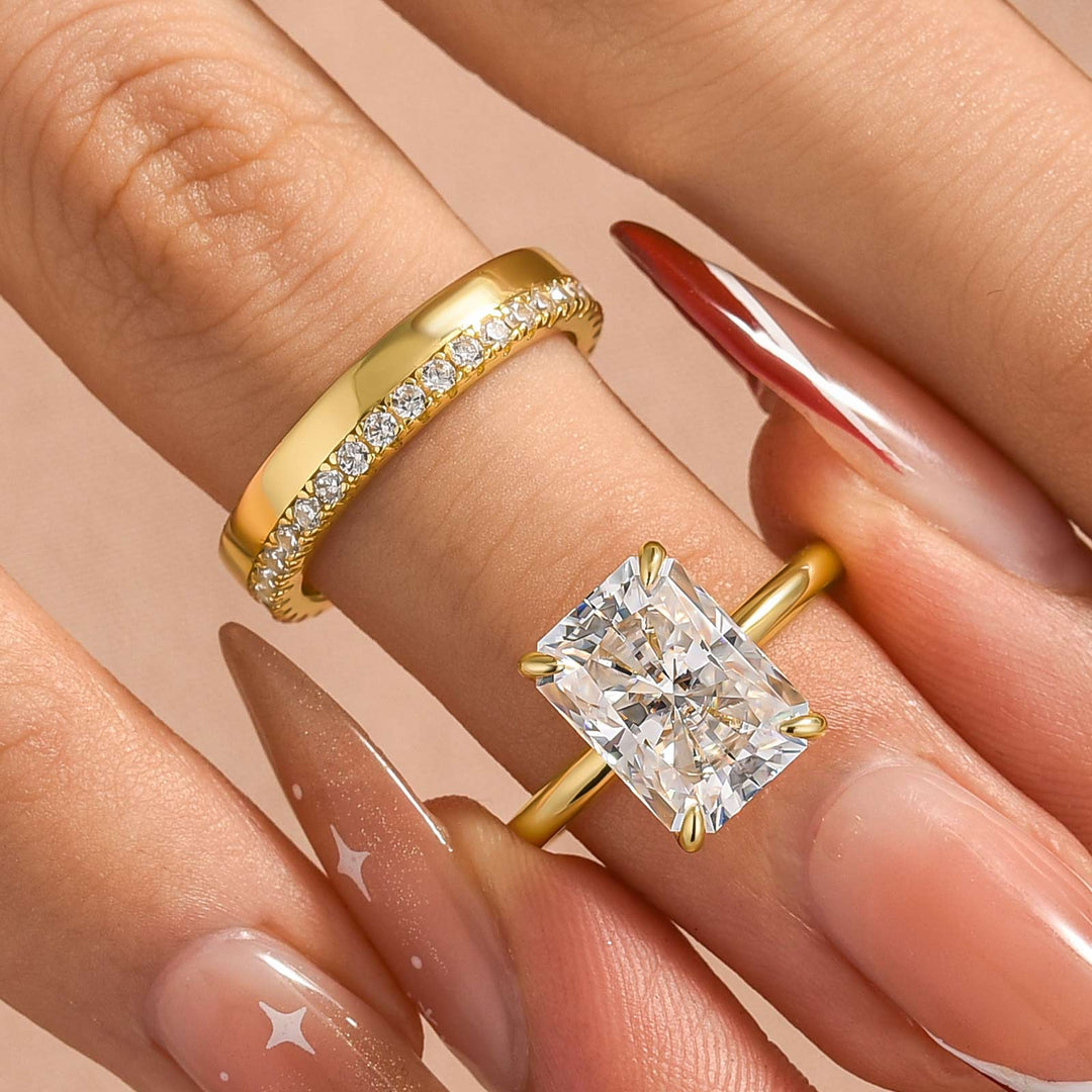 2PC Moissanite 4.5Ct Radiant Cut Solitaire Engagement Ring With Round Cut Wedding Band Wedding Ring Set