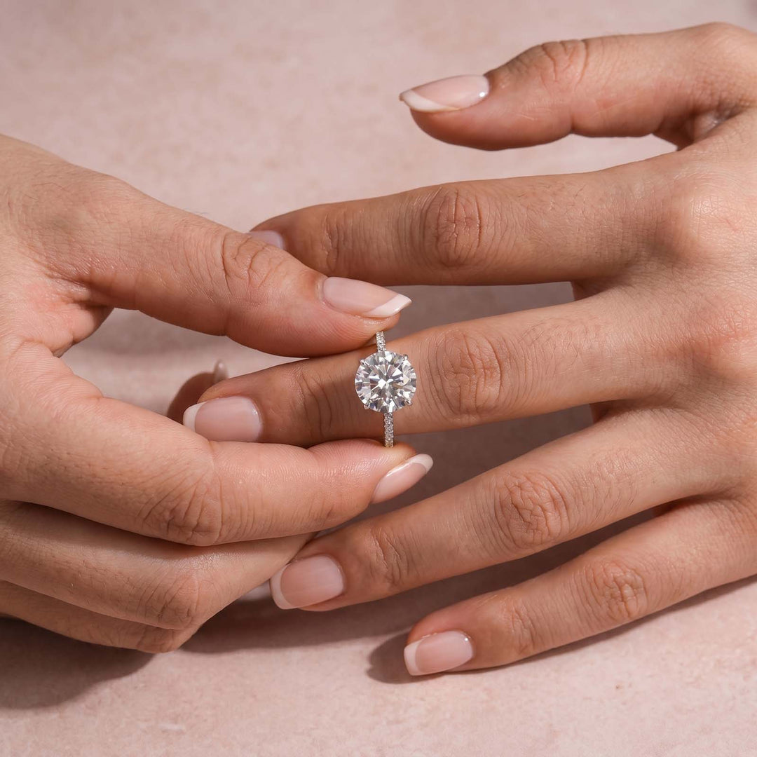 Moissanite 4.0 Ct Round White Gold Pave Engagement Ring