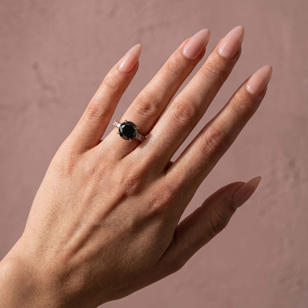 Rodiffy Black Moissanite Stone 4.0 Ct Round Cut Rose Gold Engagement Ring