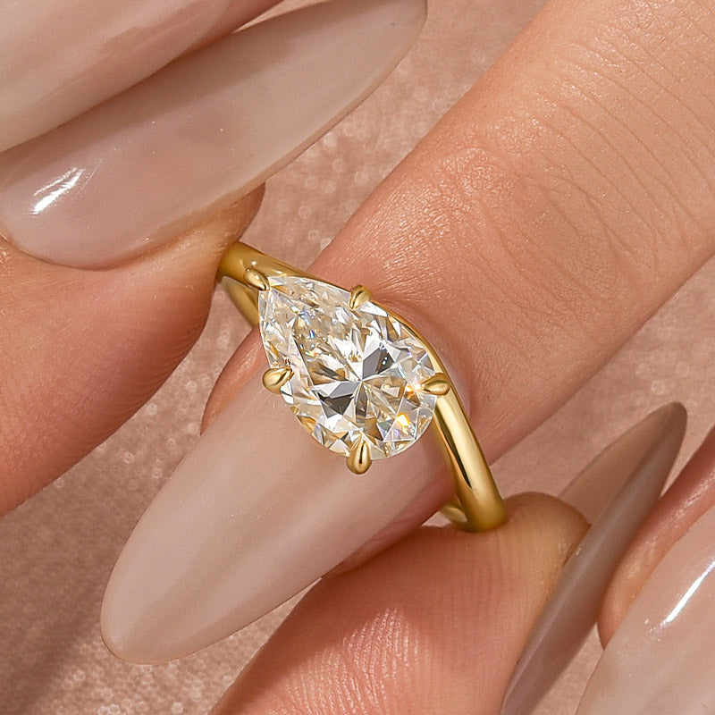 2.5Ct East-West Pear Cut Moissanite Ring in S925 Sterling Silver