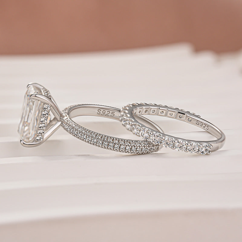 Moissanite 3.5Ct Radiant Cut White Gold Engagement Ring with Pavé Ring