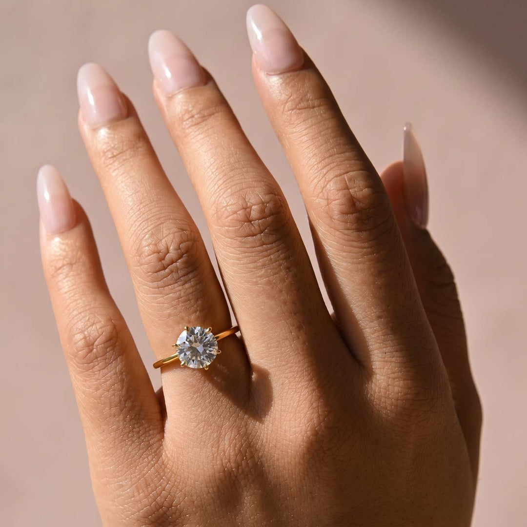 Rodiffy Moissanite 2.0 Ct Round Cut 6 Prong Yellow Gold Engagement Ring
