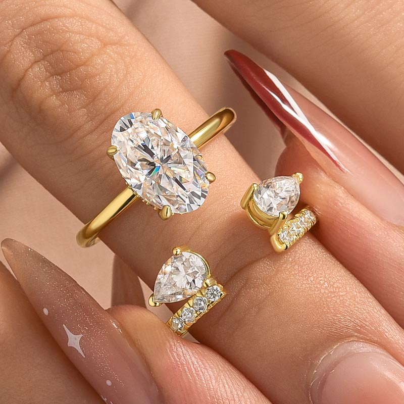 Moissanite 3.0Ct/4.0Ct Solitaire Oval Cut Engagement Ring With Pear Cut Wedding Band Wedding Ring Set