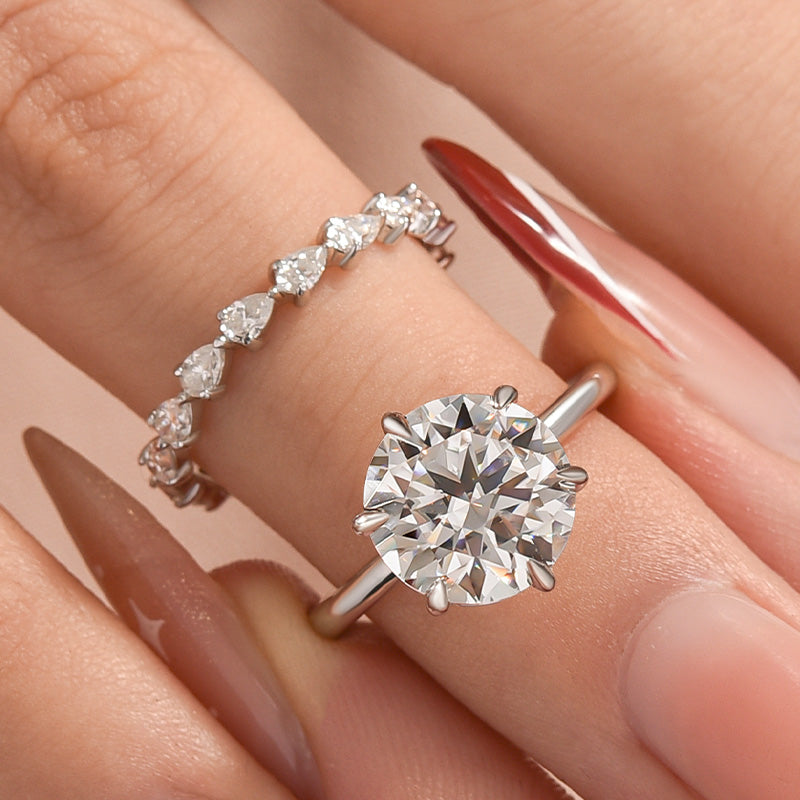 2PC Moissanite 4.0Ct Round Cut /Pear Cut Engagement Ring With Pear Cut Wedding Band Wedding Ring Set