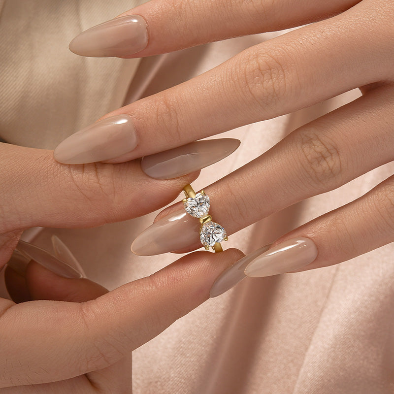 1.0Ct*2 Heart Cut Toi et Moi Yellow Gold Moissanite Engagement Ring in S925 Sterling Silver