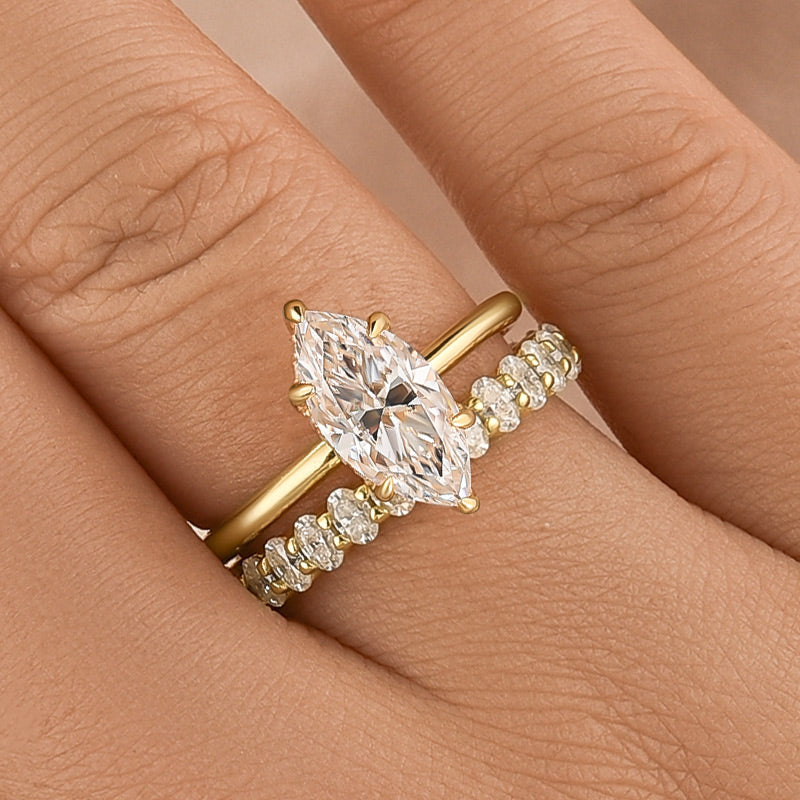 S925 Moissanite 2Ct Marquise Cut Engagement Ring With 3.0Ct Oval Full Pave Band Bridal Ring Set For Everyday Wear
