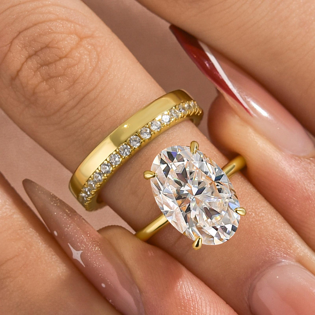 Moissanite 2PC 5.5Ct/4.0Ct Oval Cut Hidden Halo Engagement Ring With Round Cut Wedding Band Wedding Ring Set