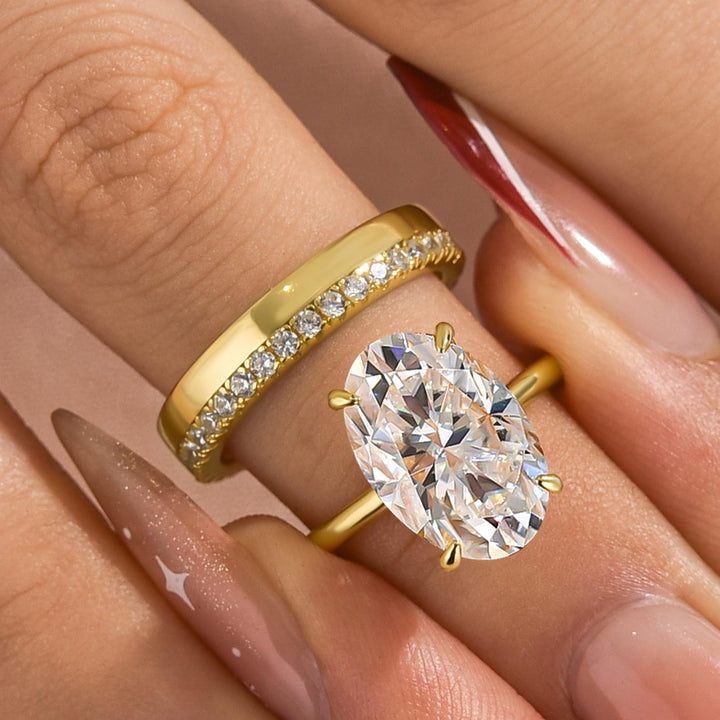 Moissanite 2PC 5.5Ct/4.0Ct Oval Cut Hidden Halo Engagement Ring With Round Cut Wedding Band Wedding Ring Set
