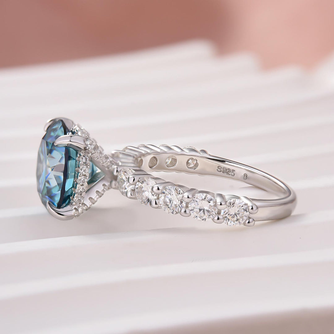 S925 Moissanite 4.0Ct Blue Round Cut White Gold Engagement Ring Travel Ring For Women
