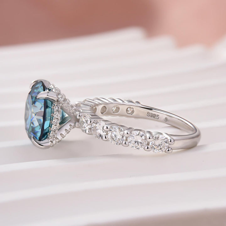 S925 Moissanite 4.0Ct Blue Round Cut White Gold Engagement Ring Travel Ring For Women