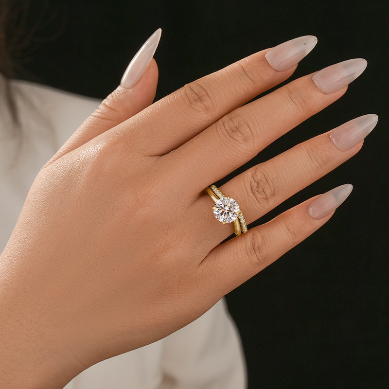 Moissanite 3.0Ct Channel Set Round Cut Curved Wedding Ring Set