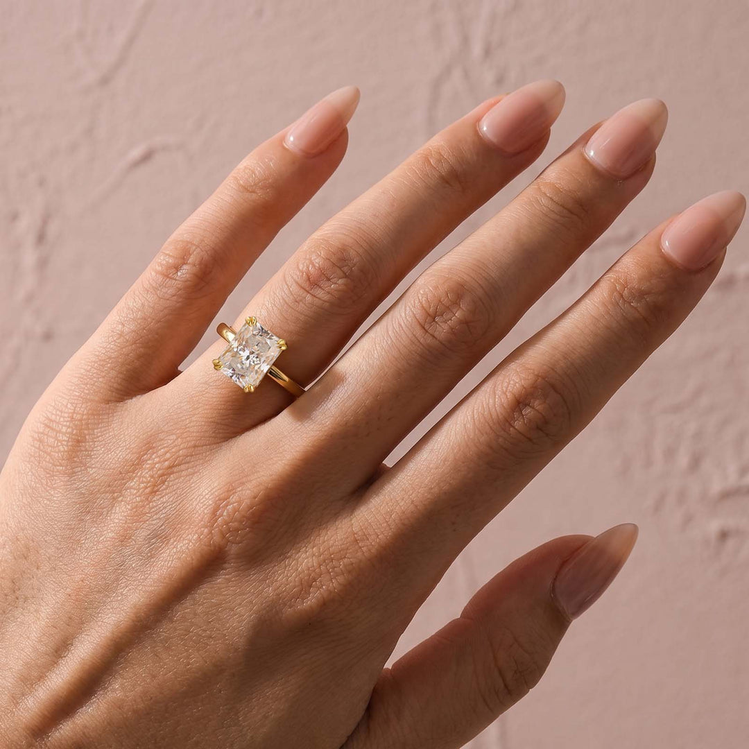 S925 Moissanite 3.5Ct Radiant Cut Hidden Halo Engagement Ring 18K Yellow Gold Plated Promise Wedding Ring For Women
