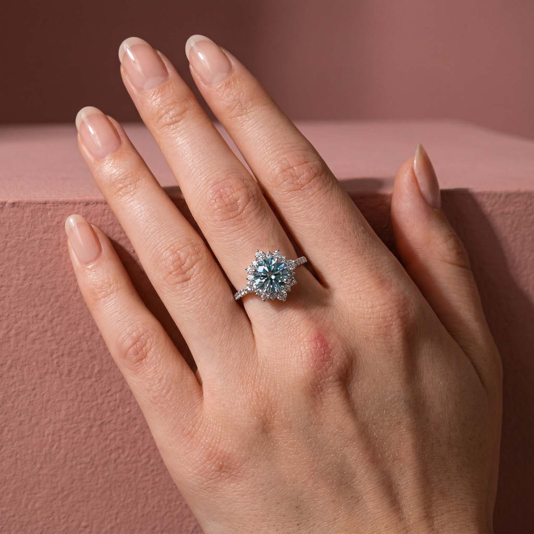 Rodiffy Moissanite 2.0 Ct Turquoise Snowflake Design Travel Ring