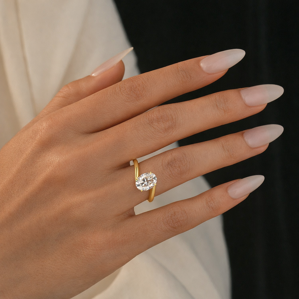 Bypass 2.0Ct/5.5 Ct Oval Cut Solitaire Engagement Ring In 925 Sterling Silver