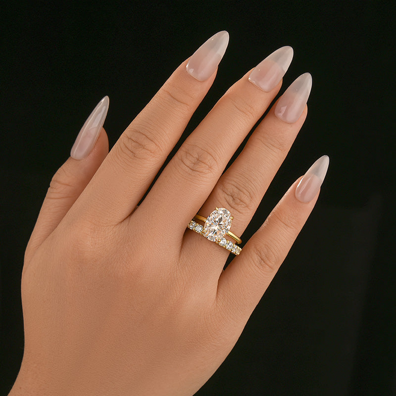 Moissanite 2.0Ct~3.0Ct Round Cut/4.0Ct Oval Cut Yellow Gold Wedding Ring Set