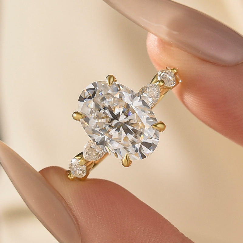 Moissanite 5.5Ct Oval Cut with 1.5Ct Side Stone Marquise Cut Engagement Ring in S925 Sterling Silver