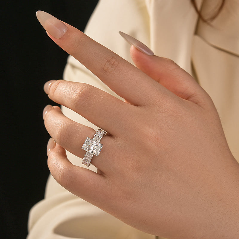 Moissanite 3.5Ct Radiant Cut Engagement Ring with 3.0Ct Radiant Cut Band