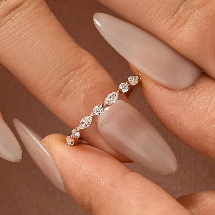 Rodiffy Moissanite 0.55 Ct Marquise-Round Rose Gold Wedding Band